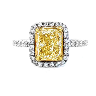 Natural Mined Radiant Cut Fancy Yellow Diamond Halo White Gold Ring  EGL Certified