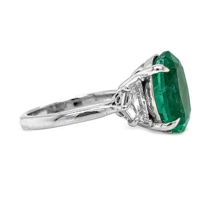 7.13 Carat Natural Mined Diamond Emerald Colombian Three Stone Emerald 18KT White Gold