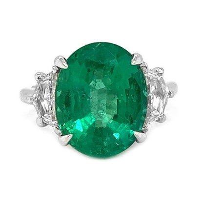 7.13 Carat Natural Mined Diamond Emerald Colombian Three Stone Emerald 18KT White Gold