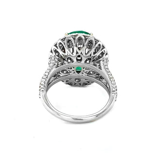 Natural Mined Round Cut Green Emerald with Round Cut Natural Mined Diamond Halo White Gold Ring