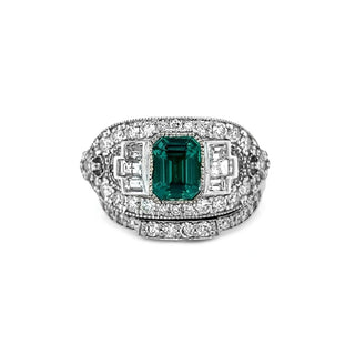 Natural Green Emerald and Diamond Ring, in White Gold