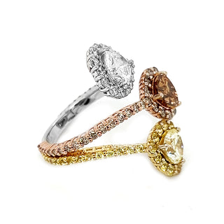 Natural Mined Heart Shaped Fancy Yellow Diamond Halo Bypass Ring Tri-Color Gold GIA Certified