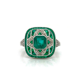 Natural Emerald Diamond Cocktail Ring, in White Gold