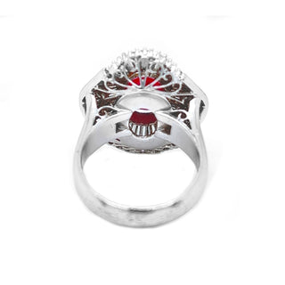 Natural Red Ruby with Diamond Cluster Halo Ring, in Platinum