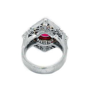 Natural Red Ruby with Diamond Cluster Platinum Ring