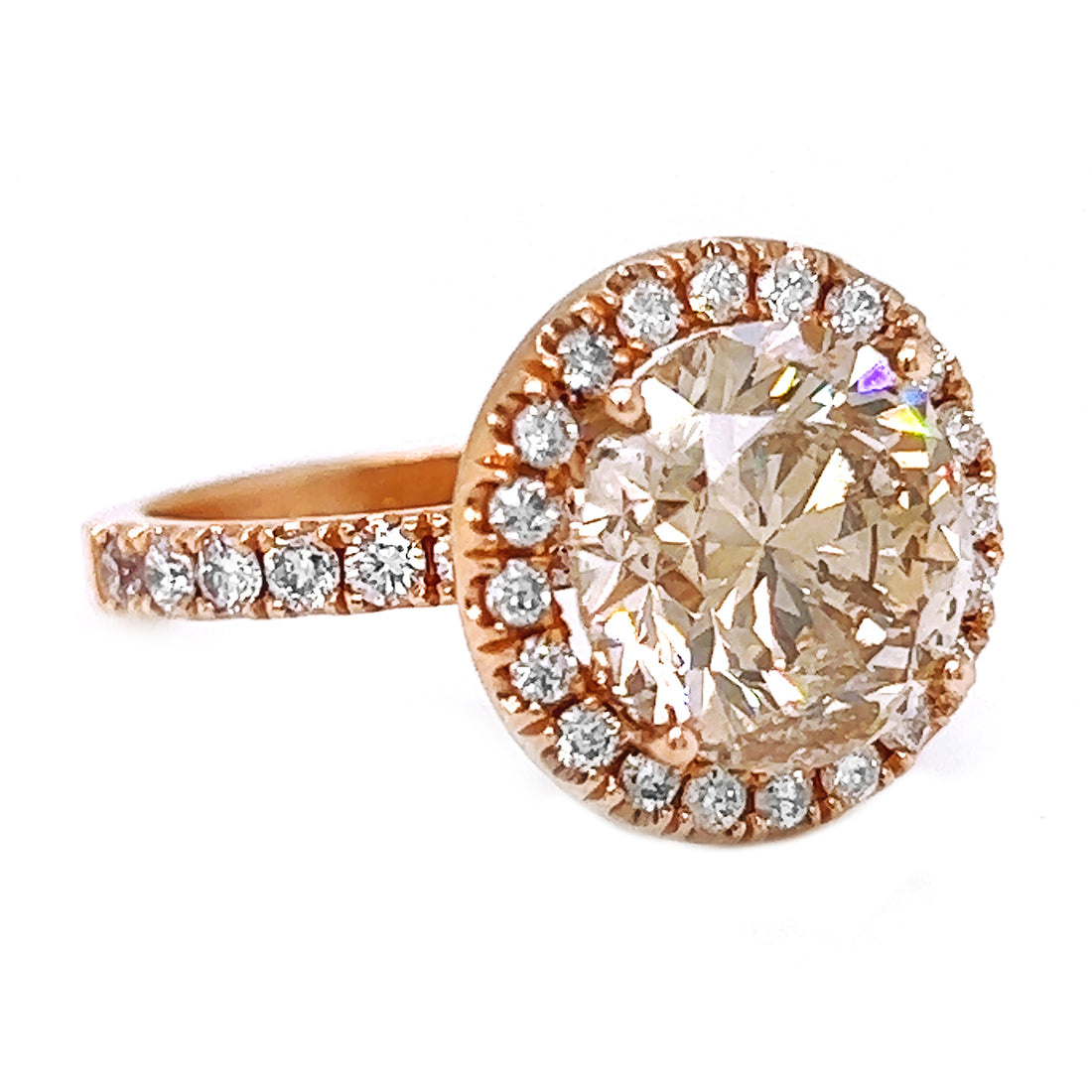 5.98 Carat Natural Mined Round Cognac Diamond Halo 14KT Rose Gold