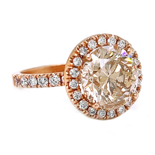 Natural Mined Round Cut Cognac Diamond Halo Rose Gold Ring