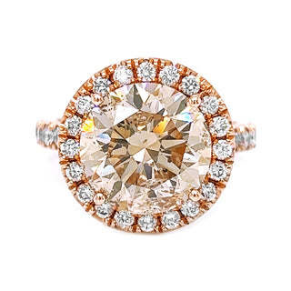 Natural Mined Round Cut Cognac Diamond Halo Rose Gold Ring