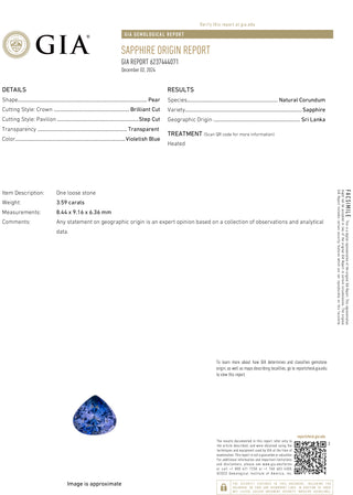 3.59 Carat Pear Shaped Blue Sapphire (GIA) 6237444071