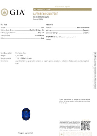 4.68 Carat Oval Shaped Blue Sapphire (GIA) 6233444053