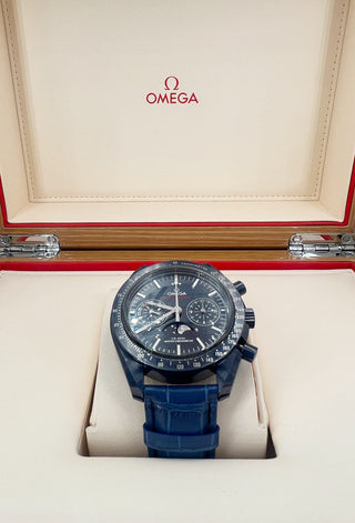 Omega Co-Axial Ceramic Master Chronomeeter Moonphase Blue Side Moon Watch