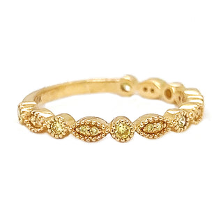 0.20 Carat Natural Mined Round Fancy Yellow Diamond Milgrain Beaded Stackable 18K Yellow Gold