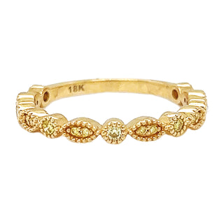 0.20 Carat Natural Mined Round Fancy Yellow Diamond Milgrain Beaded Stackable 18K Yellow Gold