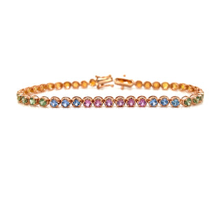 Natural Mined Blue Sapphire Round Cut Rainbow Bracelet Rose Gold Bracelet