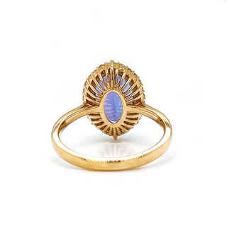 Natural Tanzanite and Natural Mined Diamond Halo Floral Yellow Gold Ring