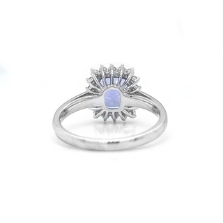 Natural Tanzanite and Diamond Halo Floral White Gold Ring