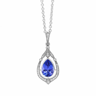 Natural Tanzanite and Natural Mined Diamond Cocktail Art Deco Necklace White Gold