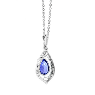 Natural Tanzanite and Natural Mined Diamond Cocktail Art Deco Necklace White Gold