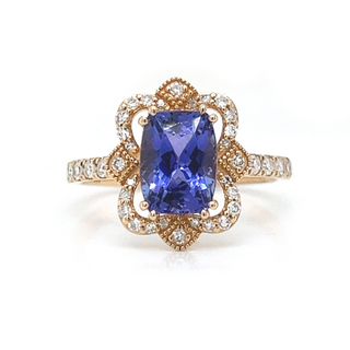 Natural Tanzanite and Diamond Cocktail Ring, in Yellow Gold