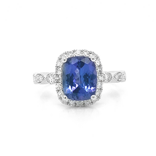 Natural Tanzanite and Natural Mined Diamond Bridal Gold Cocktail Ring