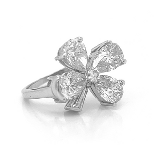 Lucky Charm Pear Shaped Diamond 4 Leaf Clover Ring