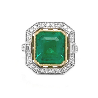 Natural Emerald and Diamond Ring, in  Two-Tone Gold