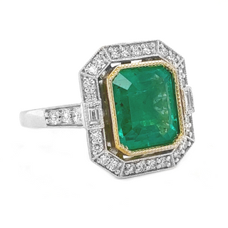 Natural Emerald and Diamond Ring, in  Two-Tone Gold