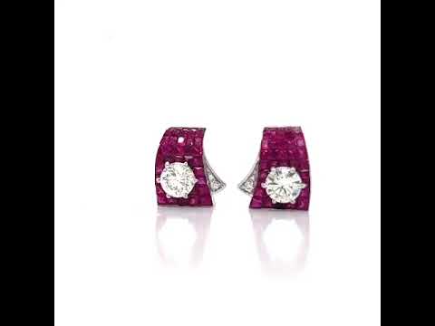 4.85 Carat Natural Mined Round Diamond Ruby Halo Earrings 18KT White Gold