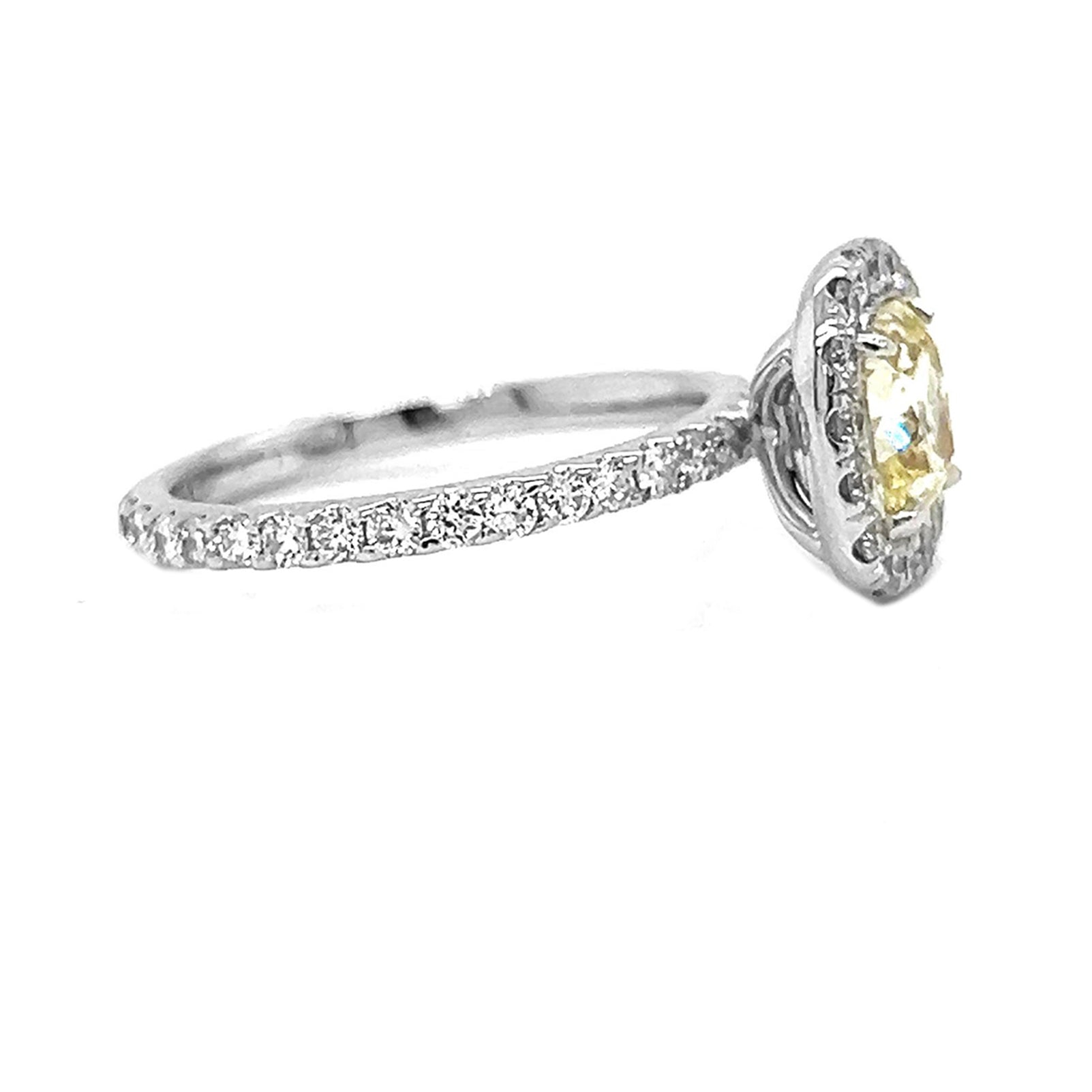 2.68 Carat Natural Mined GIA Certified Diamond Cushion Fancy Yellow 18KT White Gold