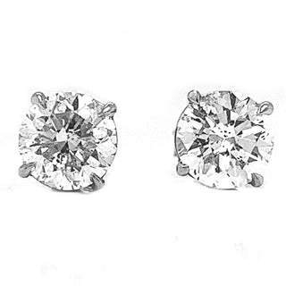 2 Carat Natural Mined Round Diamond Earring Studs White Gold GIA